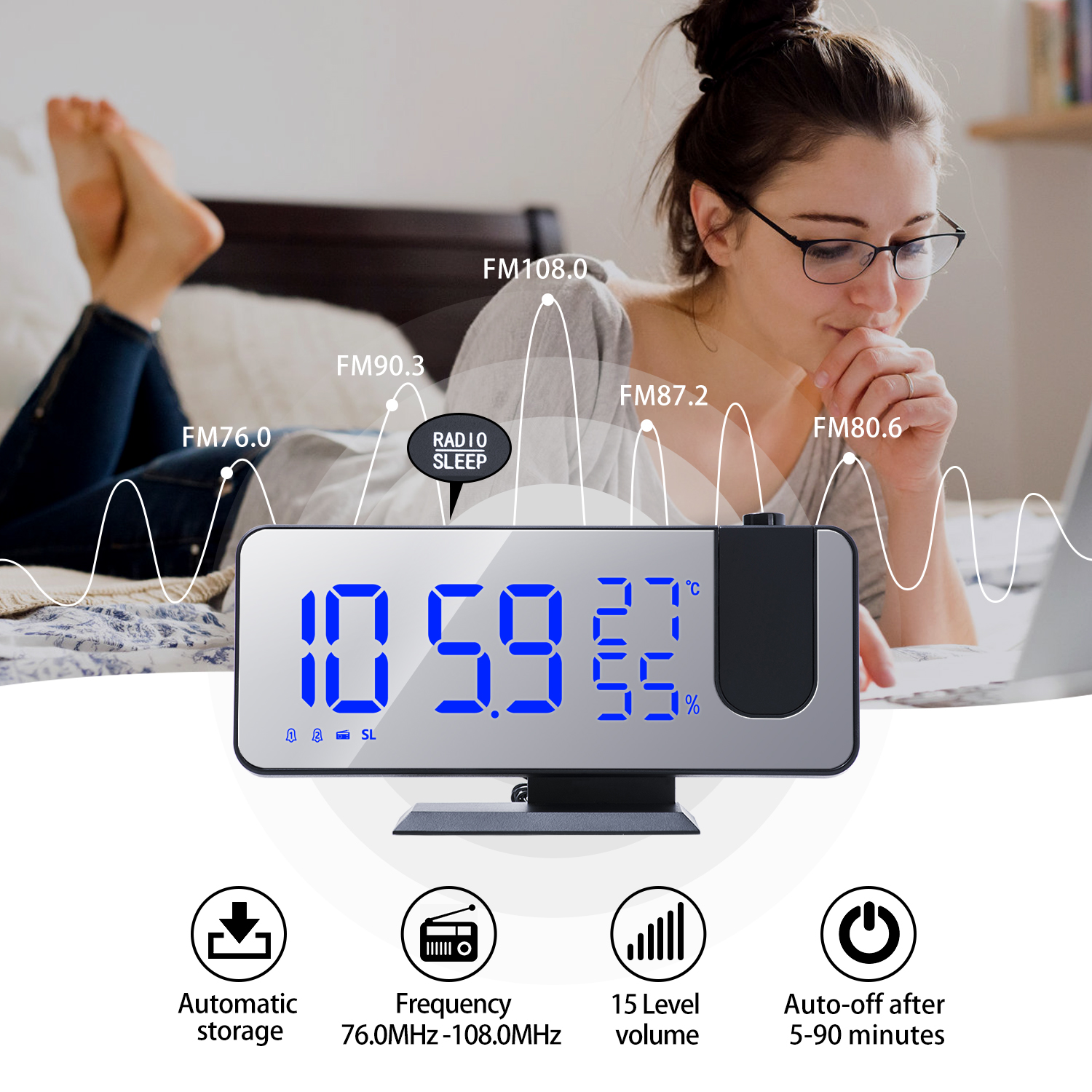 Đồng Hồ Điện Tử Đa Năng Có Đèn Led Hiển Thị Thời Gian 180 Độ