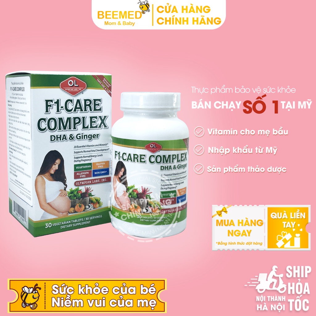 Vitamin tổng hợp cho bà bầu F1 Care Complex bổ sung Axit Folic, DHA, Vitamin A, B, sắt, Biotin rừ Olympian Labs Mỹ