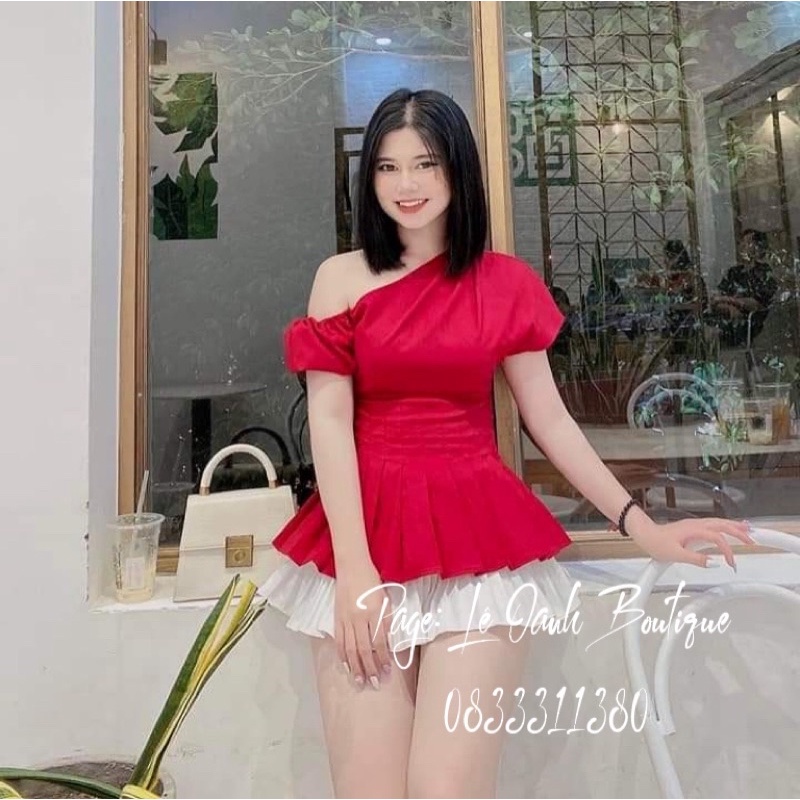 Áo kiểu lệch vai dáng peplum A54