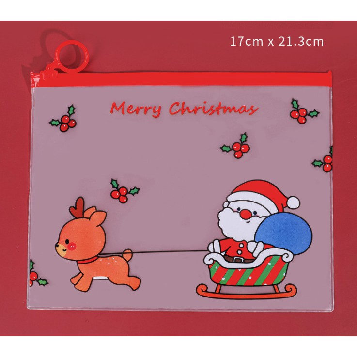 Túi Zip Đựng Đồ Trong Suốt Hoạ Tiết Cây Giáng Sinh Noel P081