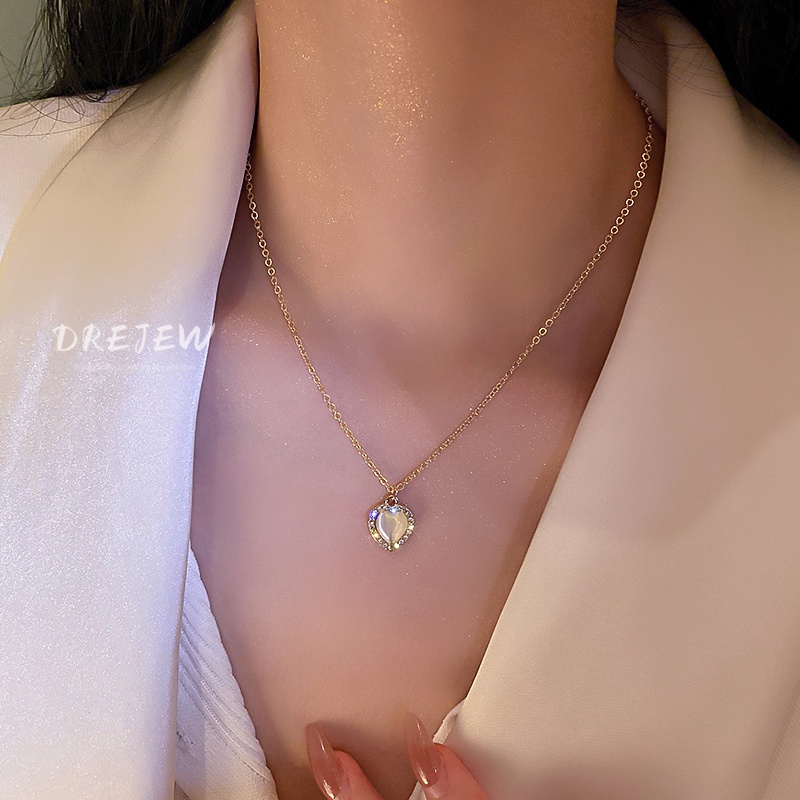 Dây Chuyền Mặt Trái Tim Đính Đá Opal Phong Cách Hàn Quốc Mới