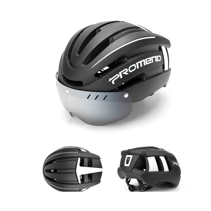 MŨ BẢO HIỂM ĐẠP XE THỂ THAO PROMEND CÓ KÍNH + ĐÈN HẬU
