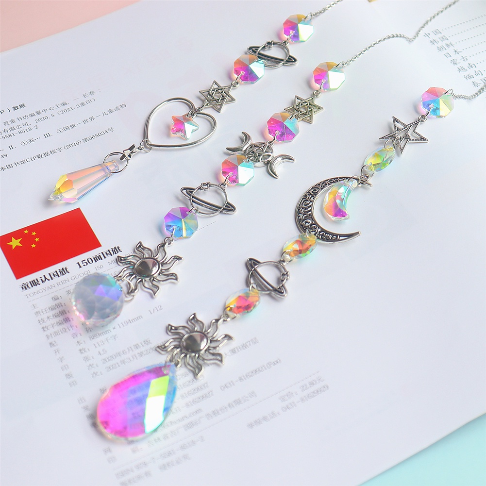Chuông Gió Treo Trang Trí Hình Mặt Trăng/Mặt Trời/Mặt Trời Bằng Pha Lê Màu Cầu Vồng Xinh Xắn