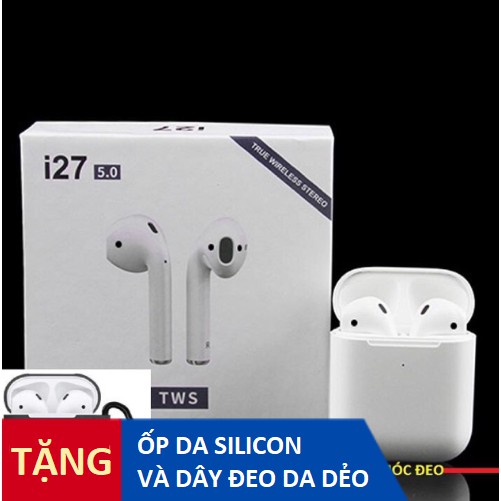 Tai nghe bluetooth i27 hỗ trợ sạc không dây tặng dây đeo, ốp silicon bảo vệ và móc khóa kiểu dáng leo núi tiện lợi