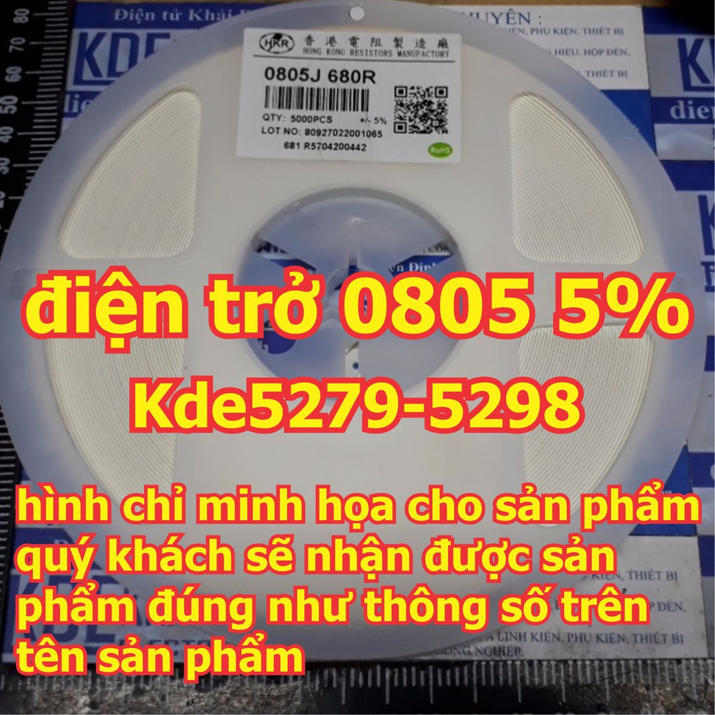 Điện trở SMD, điện trở dán 0805 sai số 5%, 1.2ohm ~2.7Kohm (gói 200 con) kde5279