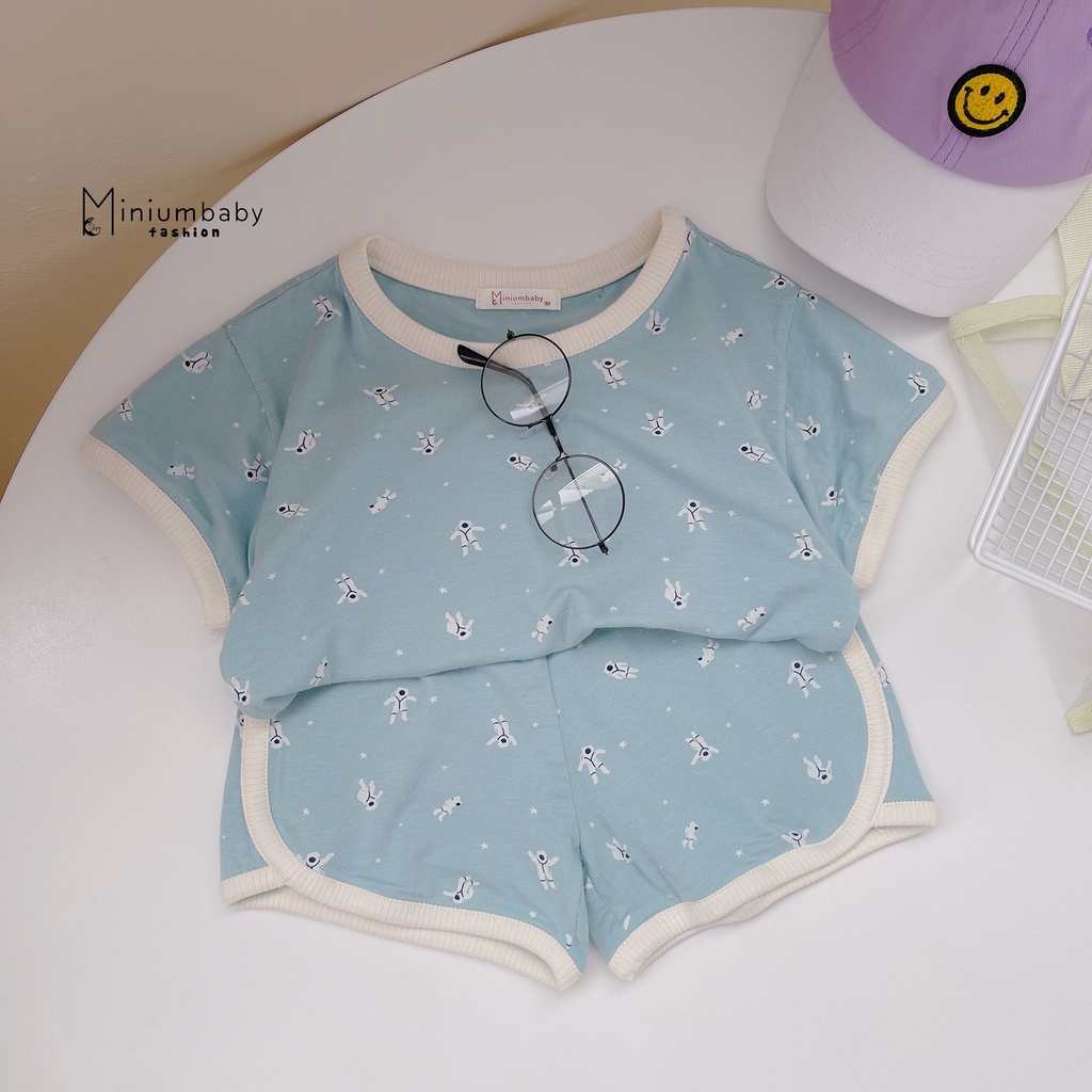 Bộ đồ cộc tay bé gái thiết kế nơ điệu đà chất liệu 100% cotton trẻ em mặc mùa hè miniumbabyfashion SB1542