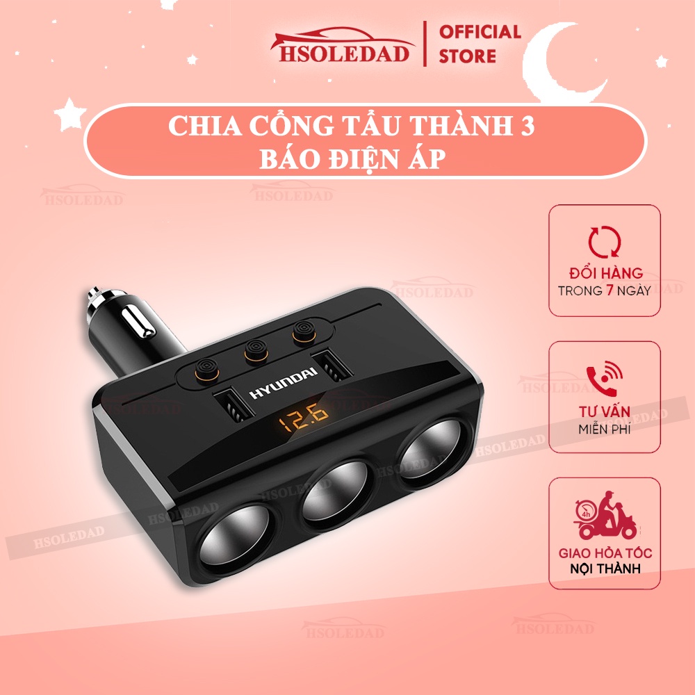 CHIA TẨU 3 CỔNG THÊM 2 ĐẦU USB  HYUNDAI HY-29 CAO CẤP