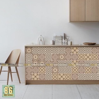 Decal gạch bông dán tủ nâu sang trọng