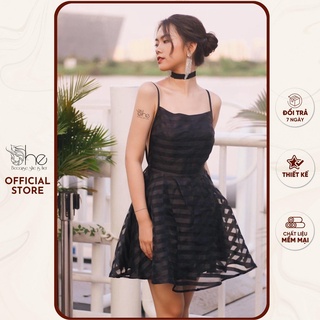Đầm hai dây sọc ngang She, đầm nữ dáng xòe A trẻ trung cá tính | SDX41