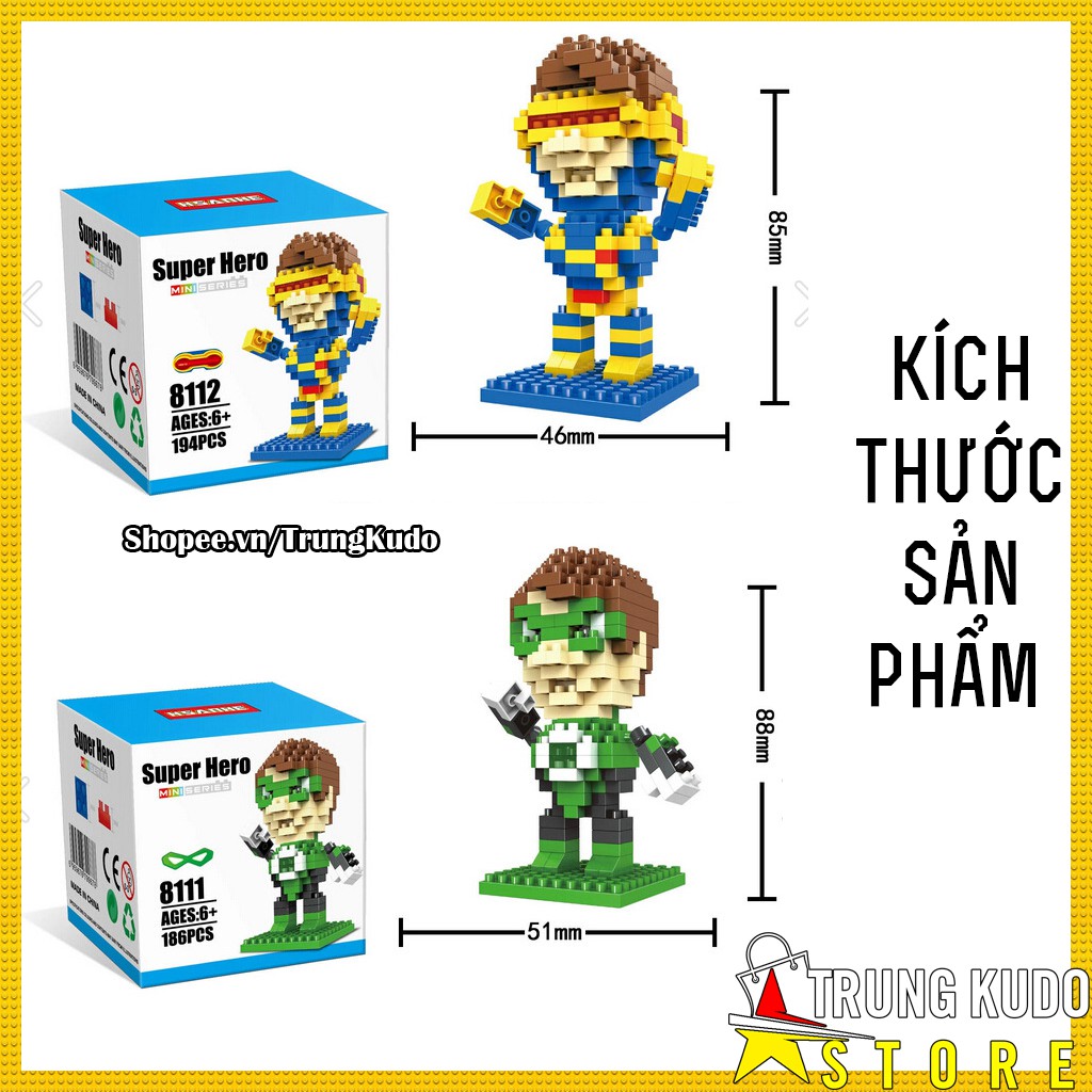 Đồ chơi xếp hình các siêu anh hùng Lego Marvel và DC - Lego Deedpool, Lego Thor, Lego Spider Man Dạng NanoBlock