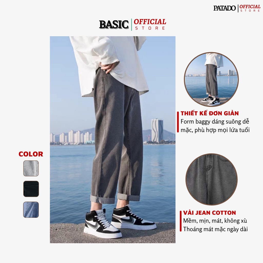 Quần baggy nam BASIC xanh, đen, xám, chất bò dáng xuông đứng. Quần jean nam, jeans, ống suông rộng Mã TR01
