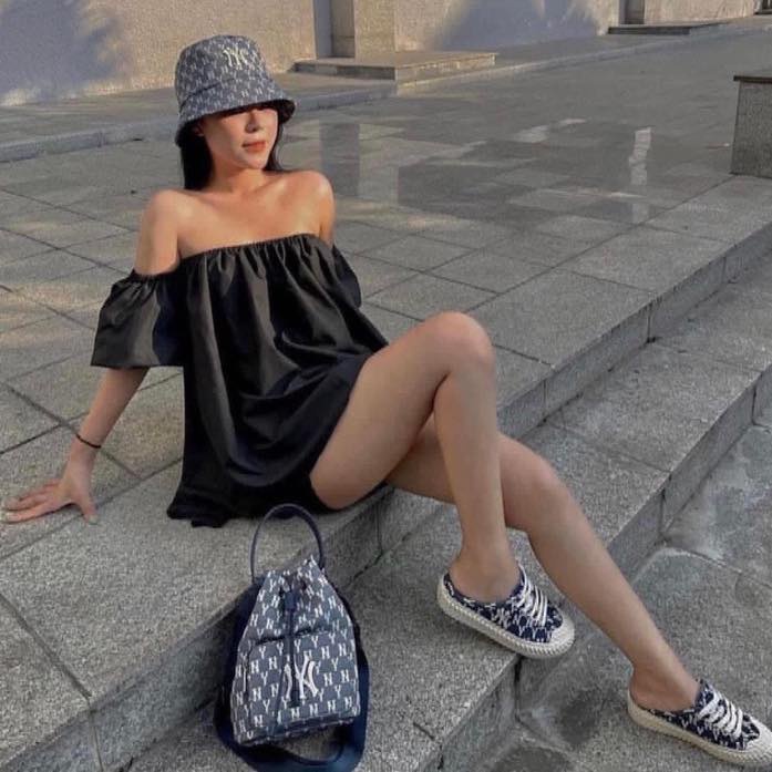 Dép sục MLB Monogram Playball Mule ver 2021 đen/trắng/denim