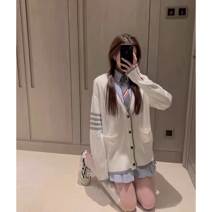 (ORDER.buiny) Áo khoác len dệt kim cardigan cài khuy phối viền sọc tay style Hàn Quốc cá tính (HÀNG_MỚI) | BigBuy360 - bigbuy360.vn