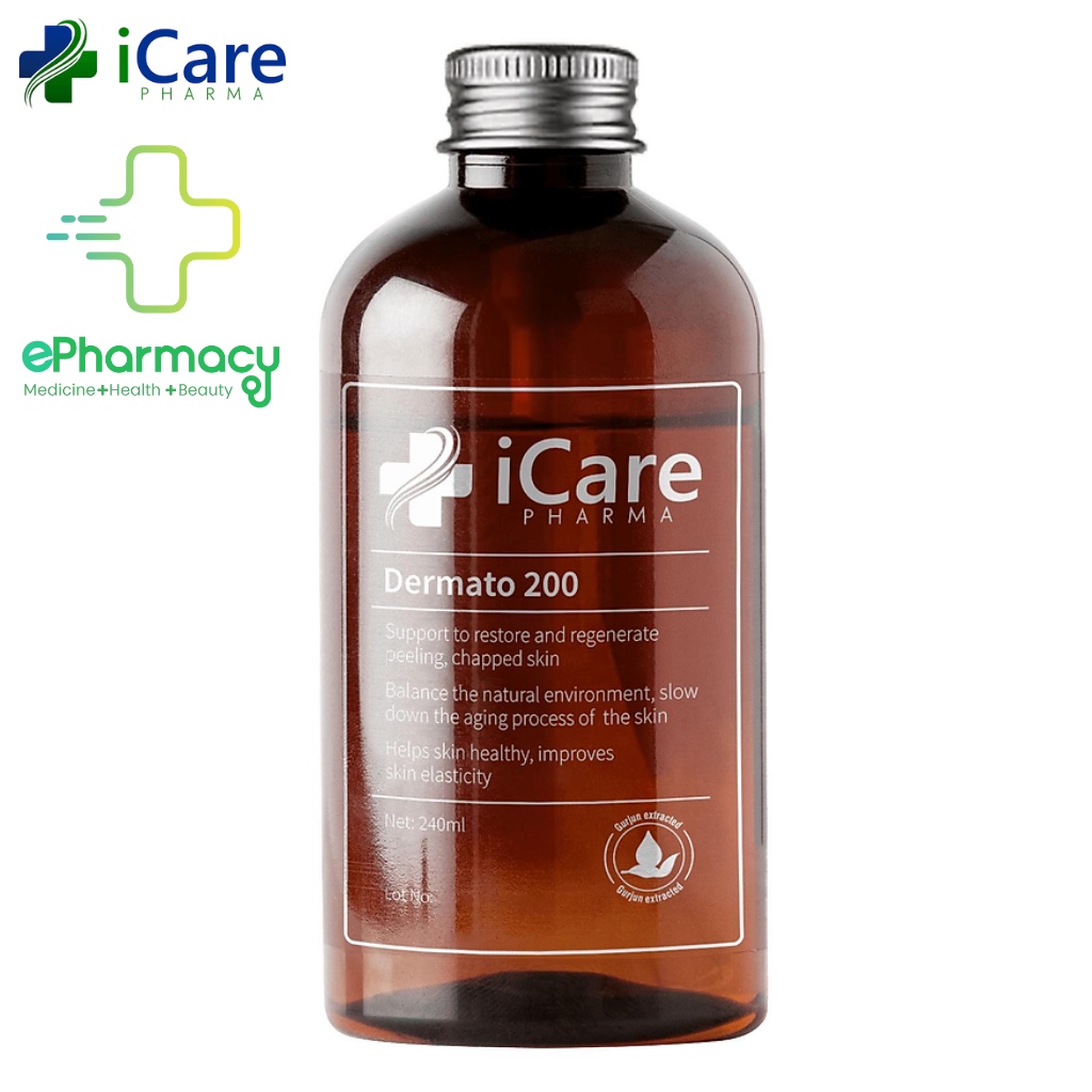Serum Dermato 200 iCare Pharma Tinh chất ngăn rụng tóc, gàu, nấm da đầu, phục hồi tóc hư tổn 240ml