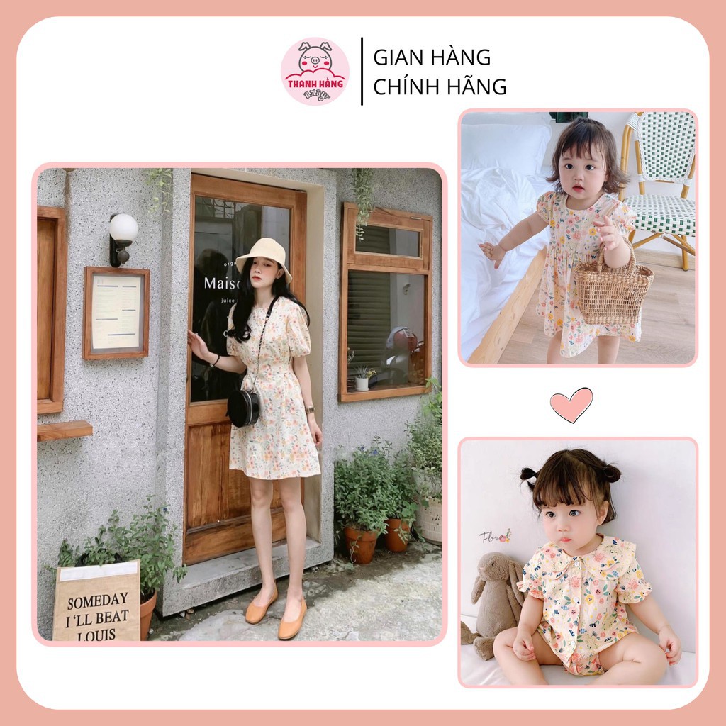 MVB0901 Váy Đôi Mẹ Và Bé, Set Váy Hoa Cam Nhí Dành Riêng Cho Mẹ Và Bé Thanh Hằng Baby