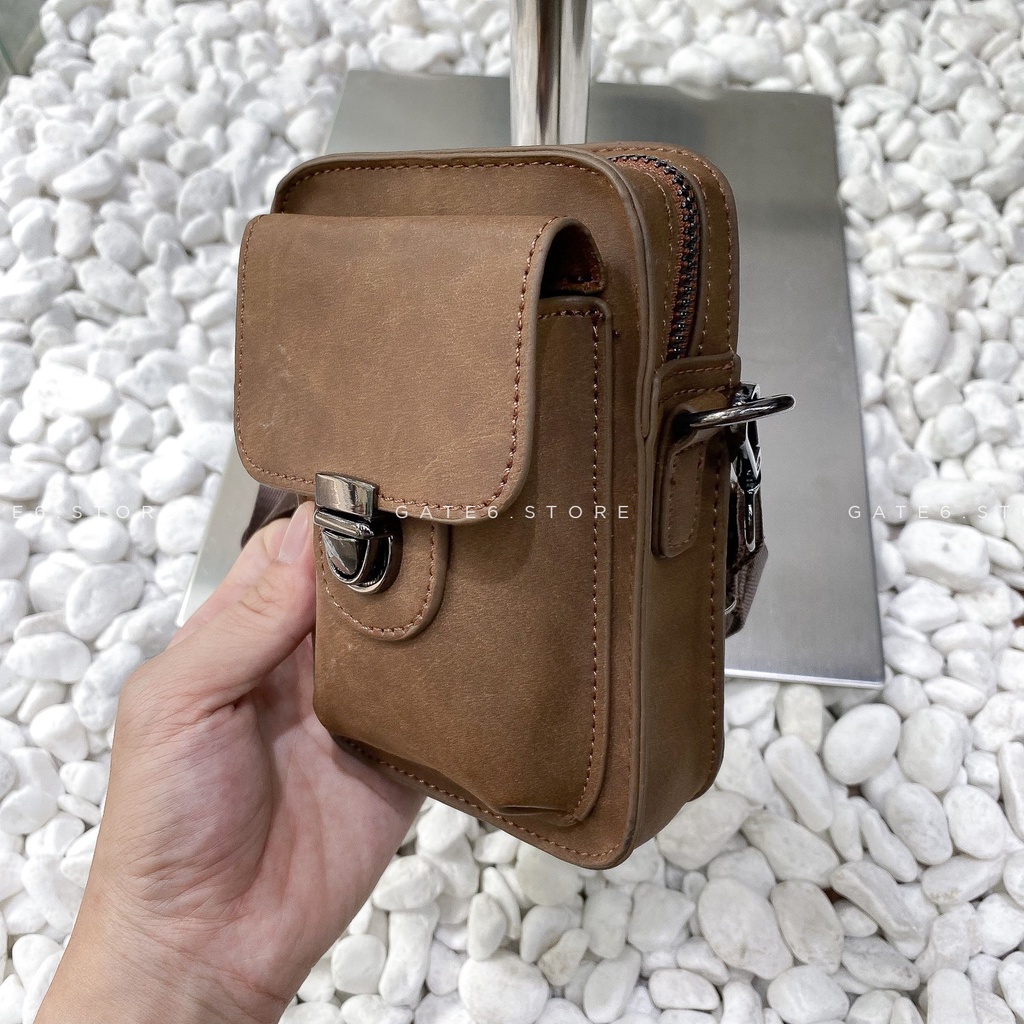 Túi đeo chéo Nam Nữ da PU nắp gập, túi minibag Vintage Unisex nhỏ gọn GATE6 - K6071 | BigBuy360 - bigbuy360.vn