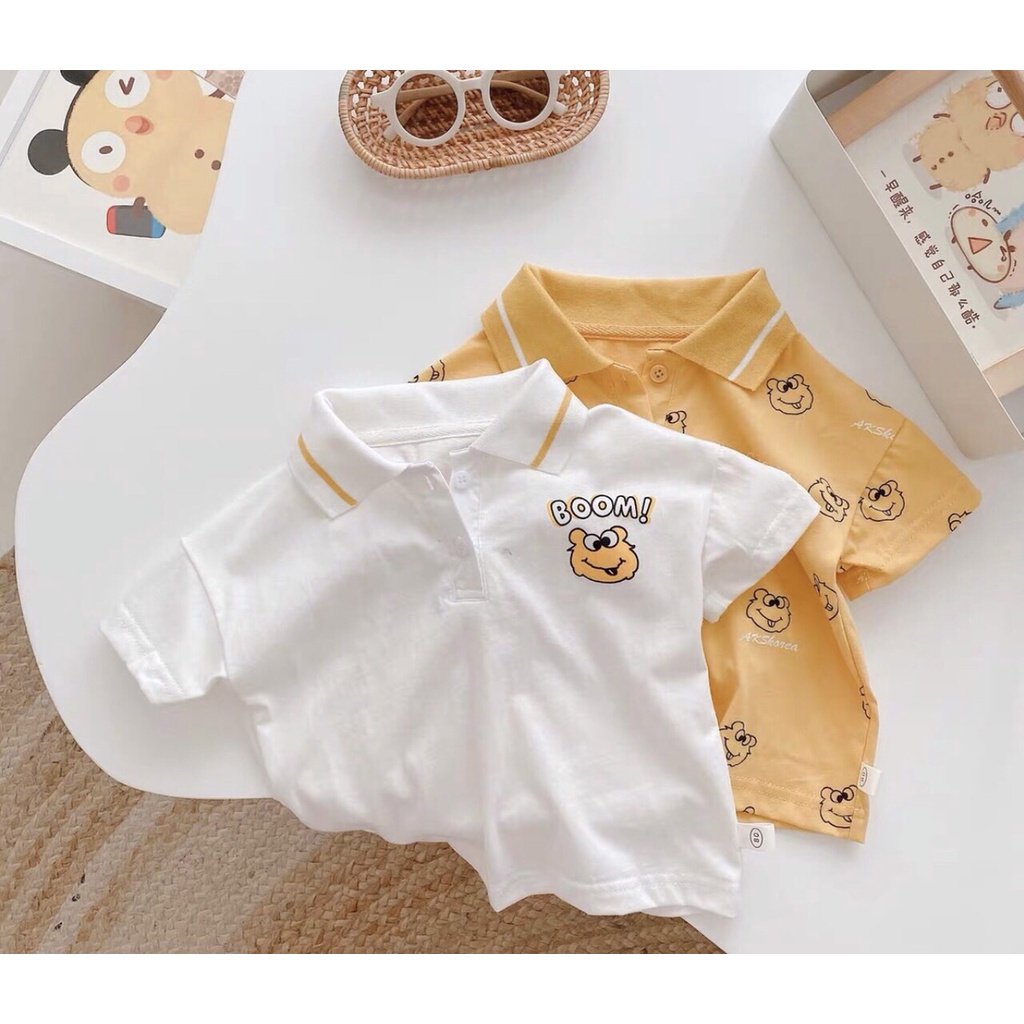 Áo polo bé trai, áo thun bé trai bé gái cộc tay cổ trụ 100% cotton không pha tici_Quần áo trẻ em