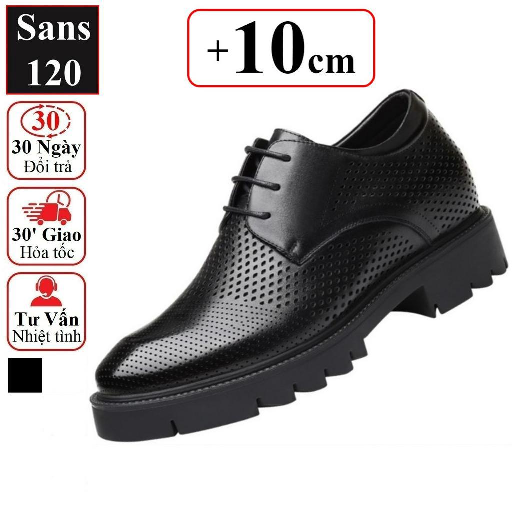 Giày da đục lỗ đế độn 10cm Sans120 mùa hè mát thoáng khí da bò tăng chiều cao 8cm giầy tây size 37 cao cấp nam nữ unisex