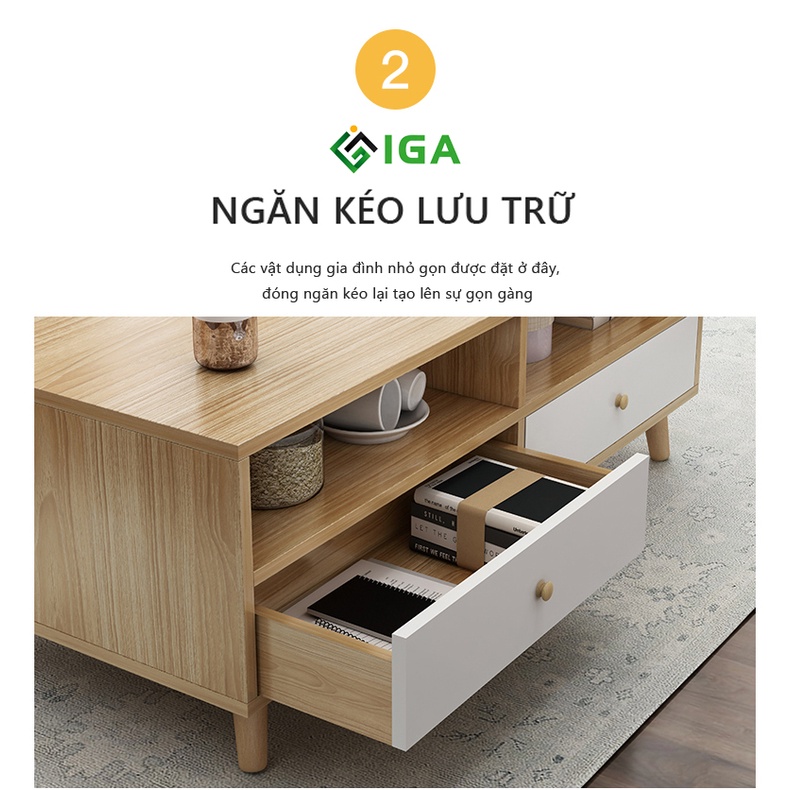 Bàn trà sofa IGA 2 ngăn kéo phong cách Nordic - GP169