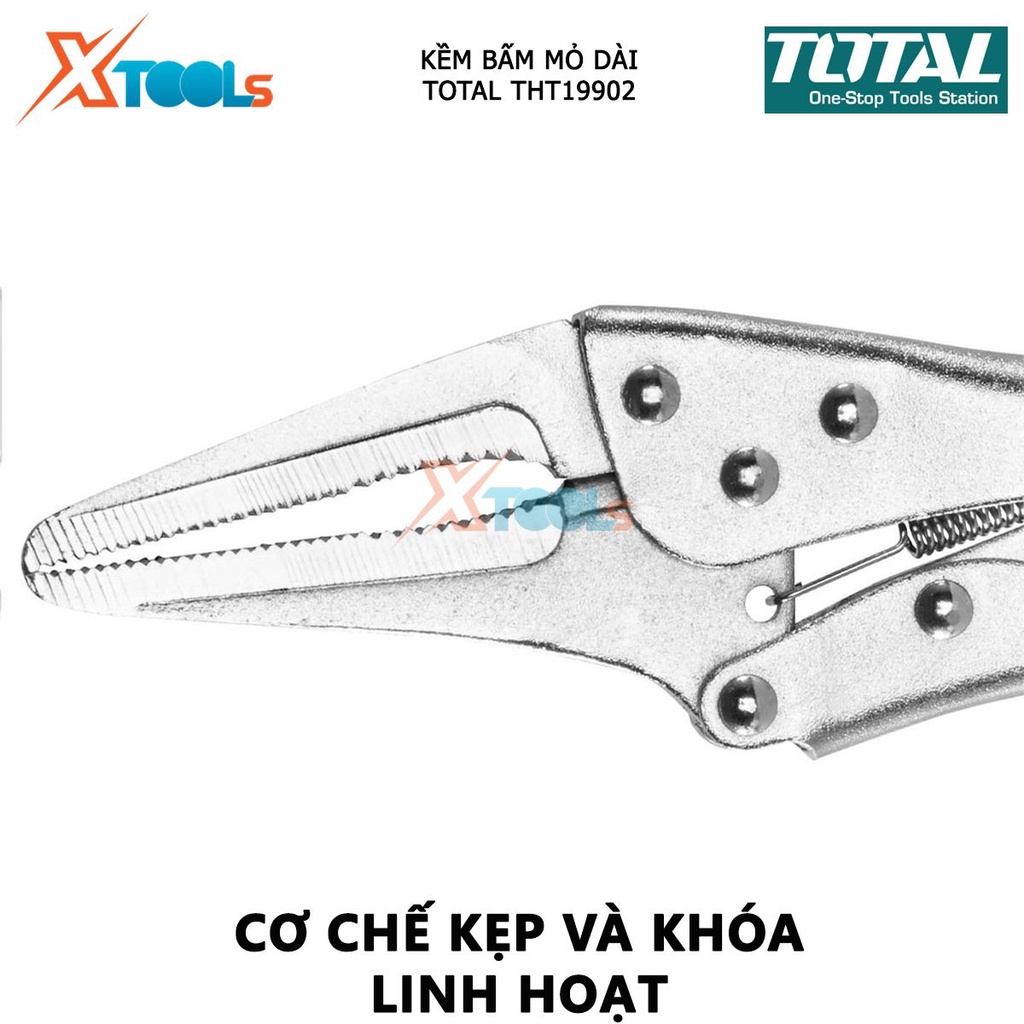 Kìm bấm chết mũi dài TOTAL THT19902 kềm bấm mỏ dài Độ mở tối đa 65mm, Chất liệu Thép, quy cách 9&quot; kẹp hoặc giữ chặt vật,