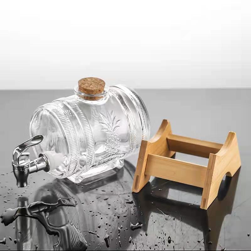 Bình Đựng Rượu Thuỷ Tinh kèm vòi và Giá Đỡ Gỗ