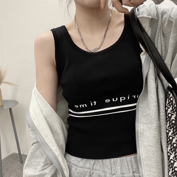 Áo sát nách dệt kim ZHELIHANGFEI họa tiết chữ cá tính trẻ trung thời trang