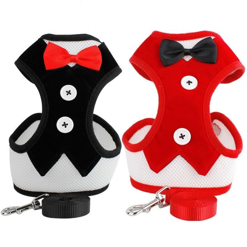 Bộ Áo Vest Thắt Nơ Bằng Nylon Thoáng Khí Kèm Dây Dắt Dành Cho Cún Cưng