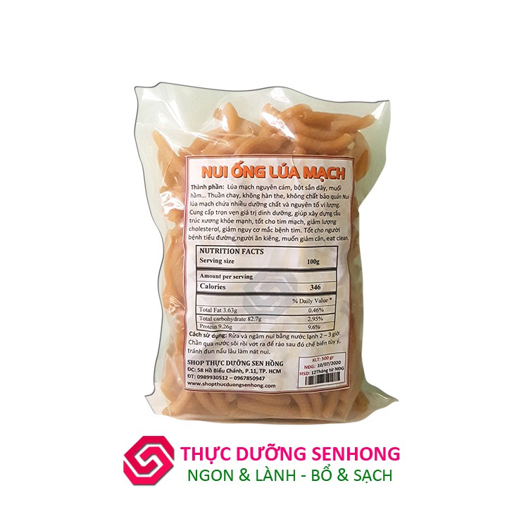 Nui ỐNG Lúa Mạch (500gr) Nui lúa mạch nguyên cám, không hóa chất phẩm màu