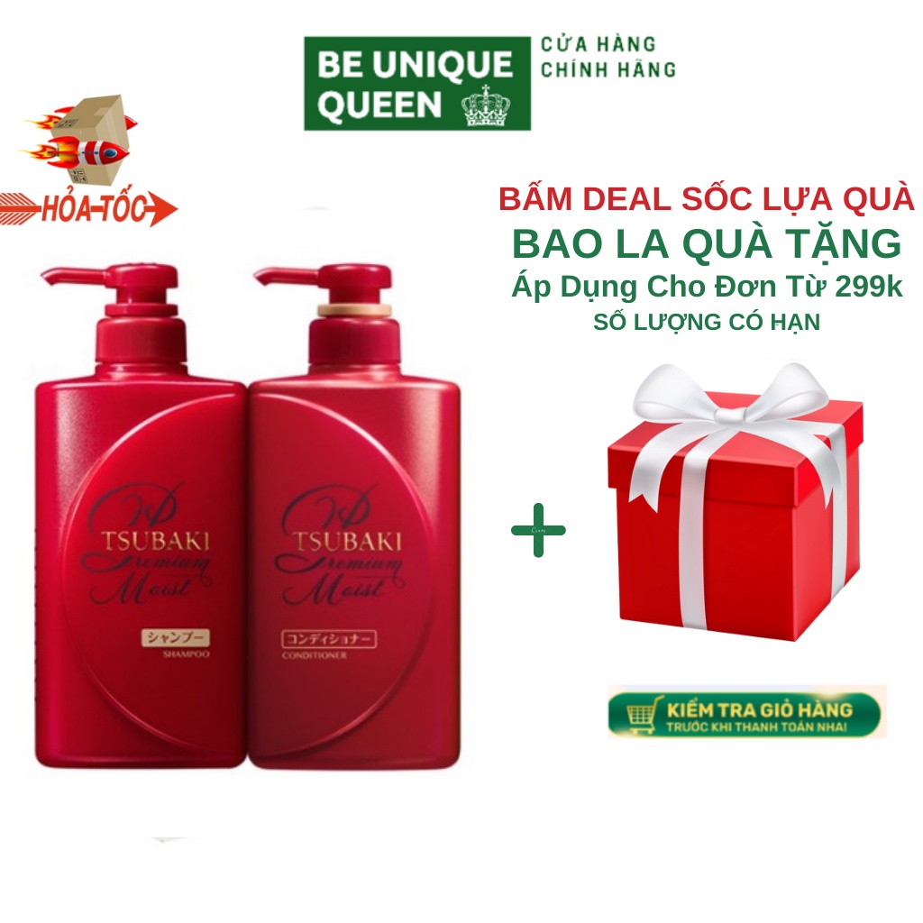 Bộ Dầu Gội Tsubaki Đỏ Premium Moist Tsubaki Dưỡng tóc Suôn Mềm Bóng Mượt