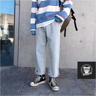 Quần jean baggy nam ống suông rộng màu ghi nhạt rách gấu 156