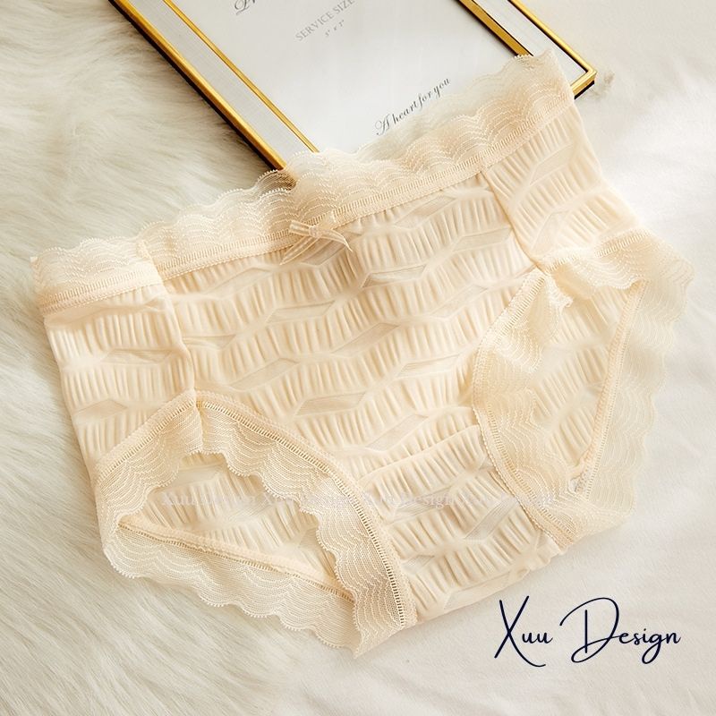 Quần lót nữ Su nhăn cao cấp phối ren ngọt ngào Wexuu chất liệu mềm siêu mát kháng khuẩn - QC94