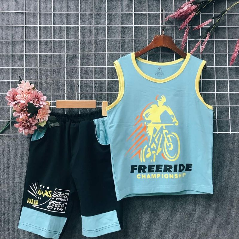 Bộ sát nách thun cotton 100% chính phẩm hàng shop cho bé trai size đại trung