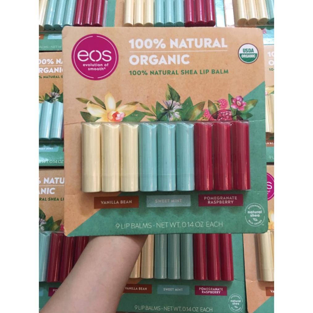 Bộ Son Dưỡng Môi Hữu Cơ Eos USDA Organic Smooth Lip Balm, 9 stick – Mỹ