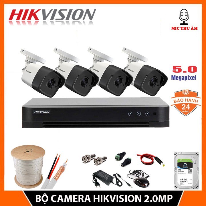 [FREESHIP❤️]Bộ Camera Giám sát HIKVISION 5.0MP CÓ MIC, Kèm HDD 500GB/1T/2TB+đầy dủ phụ kiện tự lắp đặt-Bảo hành 24 Tháng