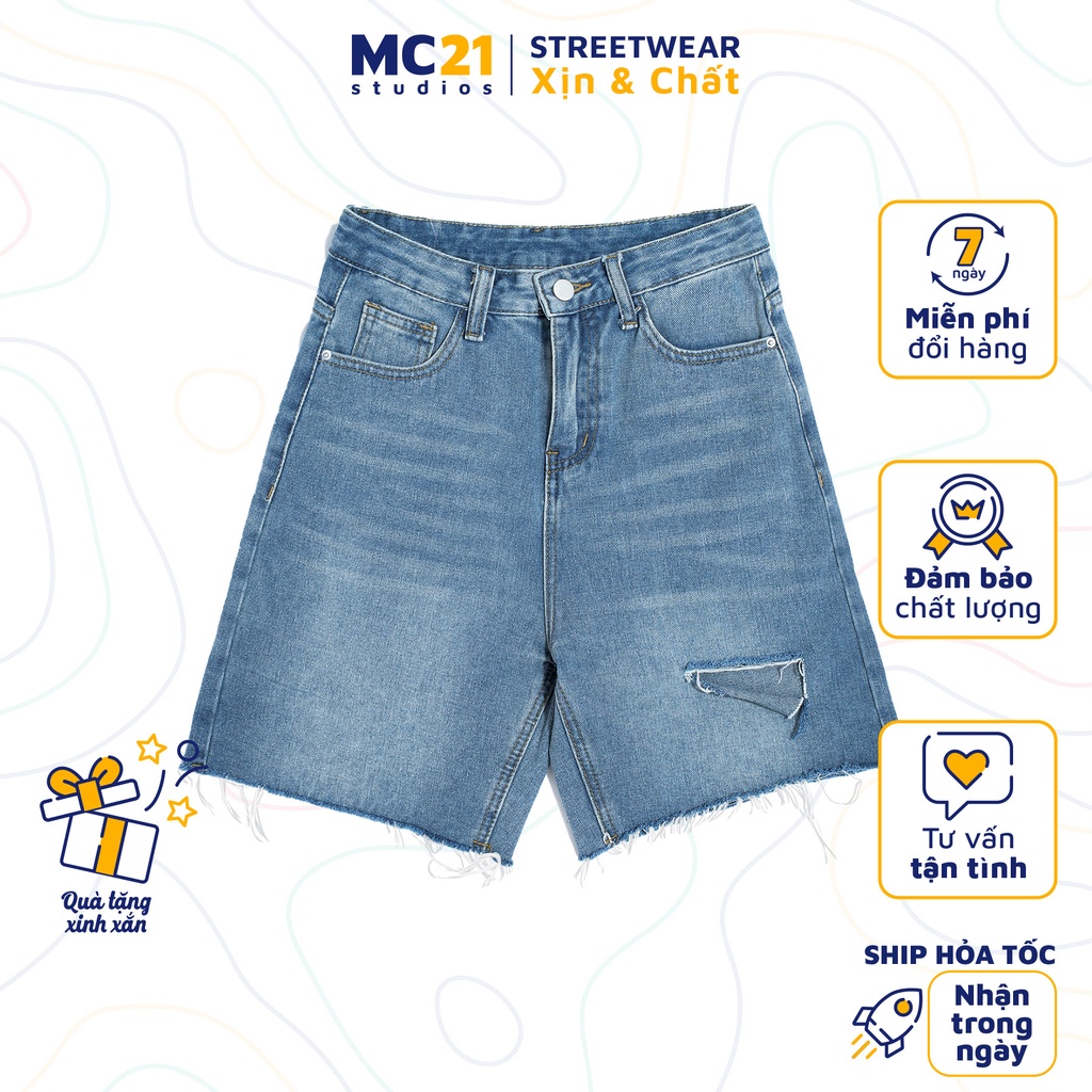 Quần sooc rách ống rộng MINION CLOTHING lưng cạp cao short jeans Unisex nam nữ Ulzzang Streetwear Hàn Quốc chất bò Q6338