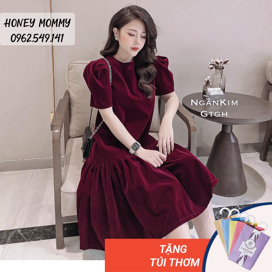 [HOT] Váy bầu nhung tay bồng sang chảnh HD2609 Honey Mommy