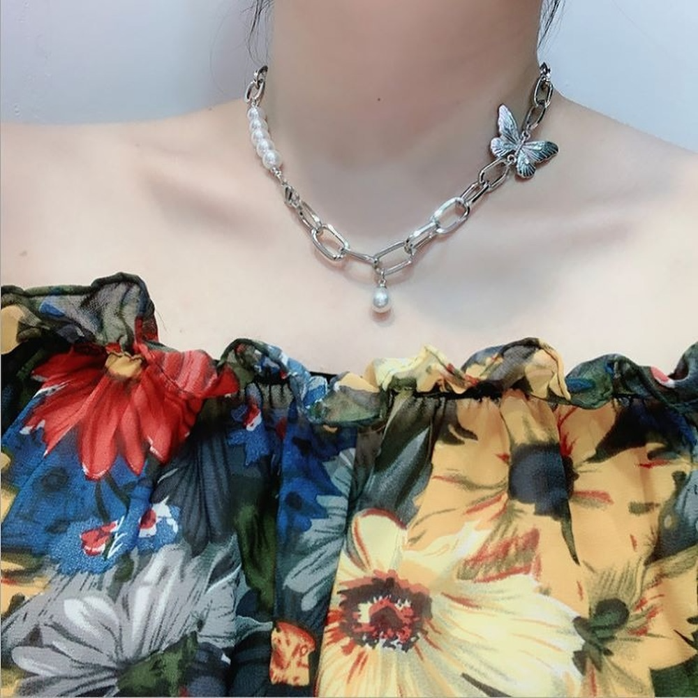 Vòng cổ Hình Bướm Đính Ngọc Trai Thời Trang Cho Nữ