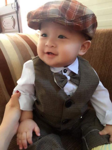 Bộ công tử kẻ hàng Cao Cấp siêu dễ thương cho bé trai 8-23kg