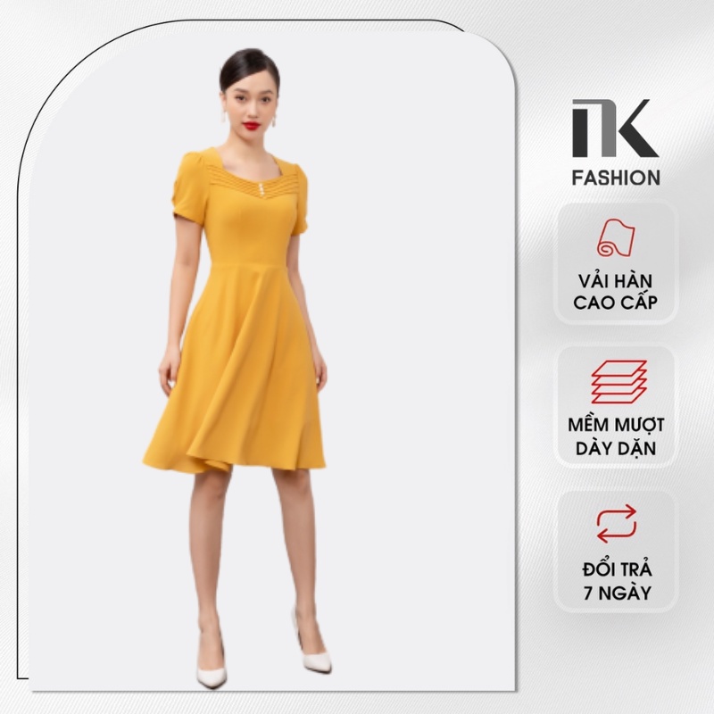 Váy Công Sở Dáng Xòe NK Fashion Thiết Kế Cổ Váy Đính Ngọc, Kiểu Dáng Basic Hiện Đại NKDV2104014
