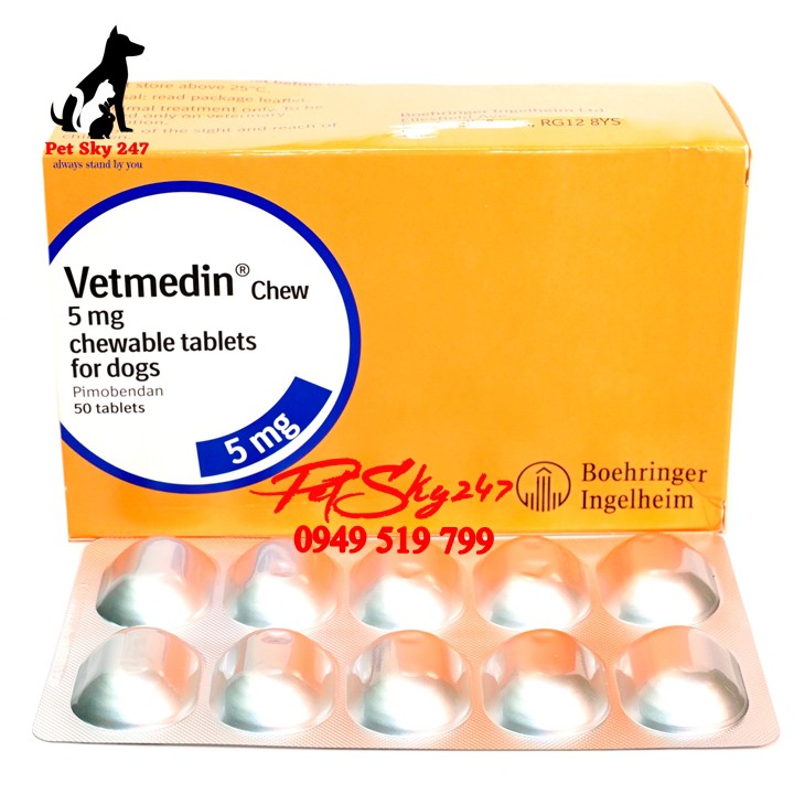 Vetmedin Chewable Tablets 5mg Được Sử Dụng Khi Bị Suy Tim Sung Huyết Ở Chó Vĩ 10 Viên