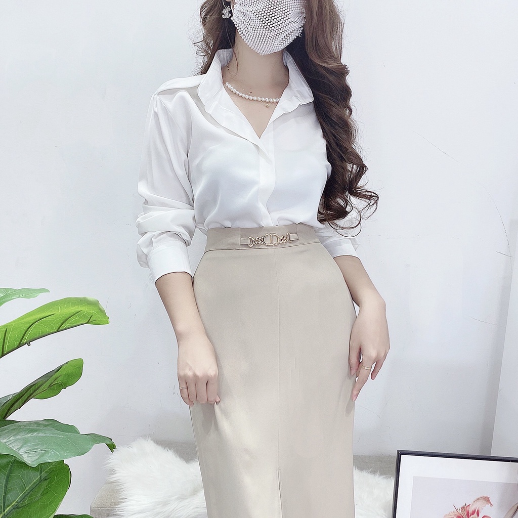 Áo sơ mi nữ lụa mềm mát cổ đức dài tay công sở HILA (Mã SP:A936)