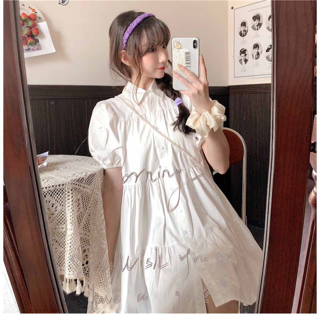 Đầm Váy Trắng sơ mi Babydoll ulzzang công chúa đi biển dài suông đẹp nữ dài qua gối thiết kế đuôi cá Trueha Store D8