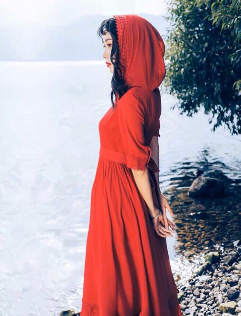 [FREESHIP] Đầm Maxi Đỏ Phối Ren Kèm Nón | BigBuy360 - bigbuy360.vn