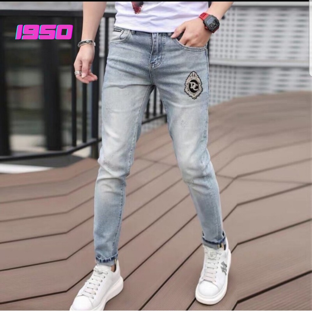 Quần Jean Nam Thêu / Quần Jean Nam Thêu Xám Trơn Chất Bò Cao Cấp Phong Cách AD1950