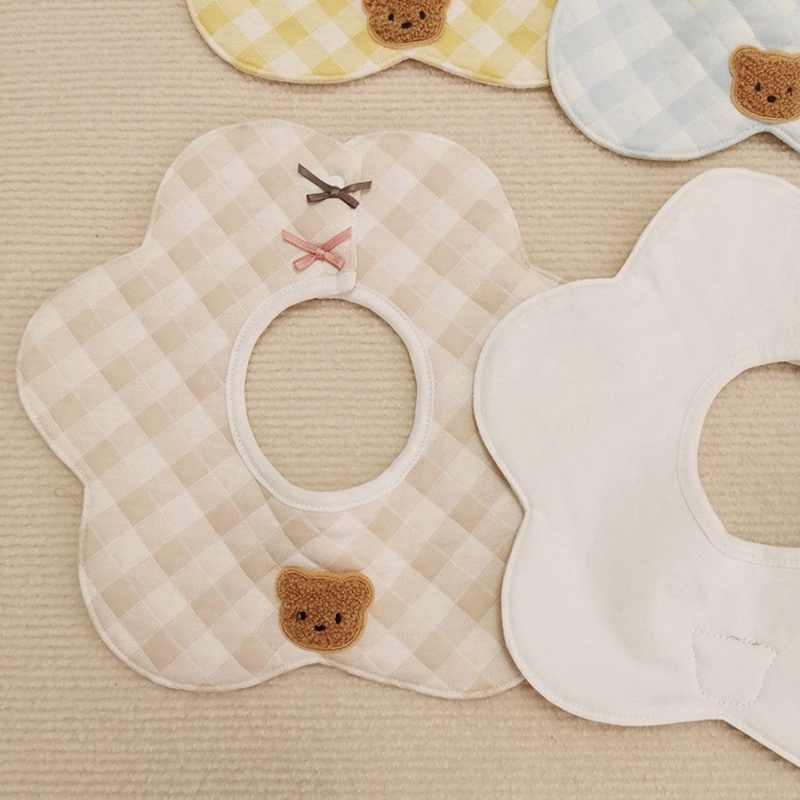 Yếm Ăn Cotton Mềm Mại Xoay 360 Độ In Họa Tiết Hoa / Gấu Hoạt Hình Dễ Thương Cho Bé