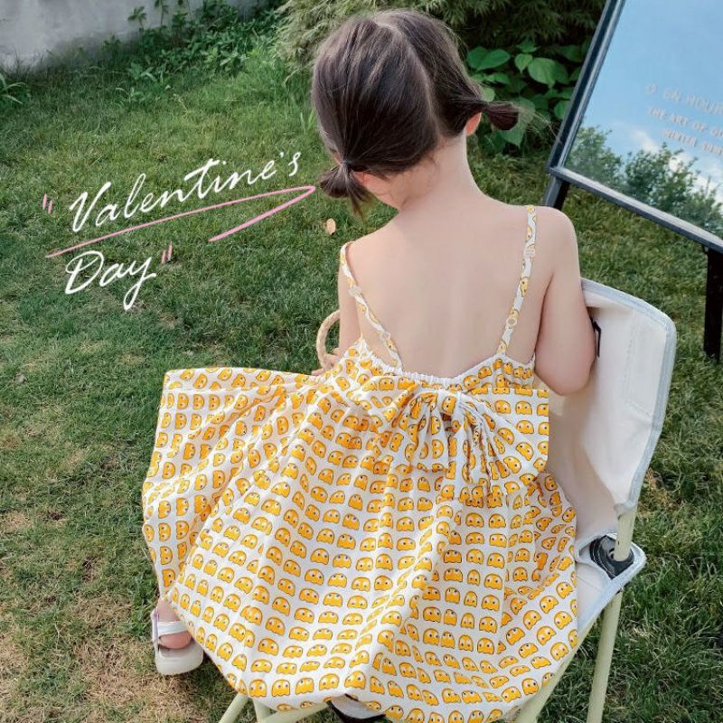 Váy bé gái /  Đầm 2 dây bé gái họa tiết dễ thương size 7 - 17ky