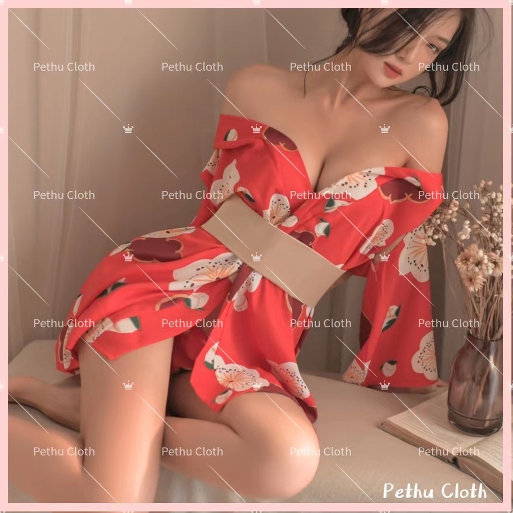 （Q1,HCM) 🤩Đồ Ngủ Sexy🤩Hoạ Tiết Hoa Anh Đào Gợi Cảm Cosplay Đai Nơ Họa Tiết Nhật Bản  40-65kg--024