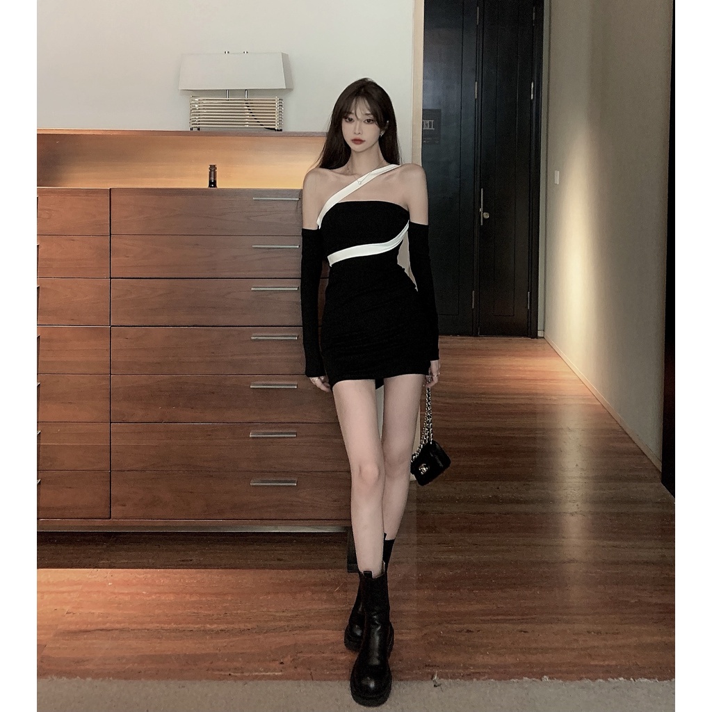 DUNEA Đầm Trễ Vai Có Tay Áo Có Thể Tháo Rời Mới Dành Cho Nữ