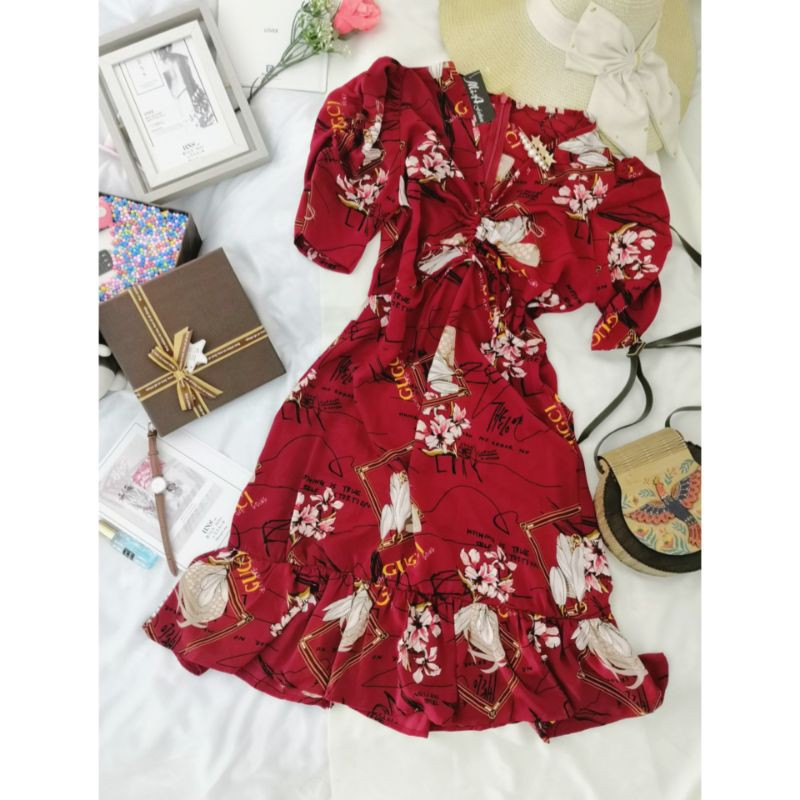 [ẢNH THẬT] ĐẦM HOA NHÍ RÚT DÂY NGỰC DÁNG DÀI NHÚN TAY | BigBuy360 - bigbuy360.vn