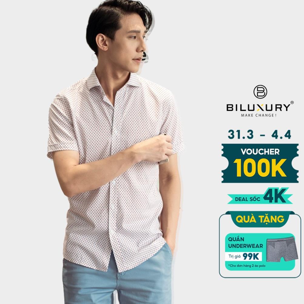 Áo sơ mi nam ngắn tay công sở cao cấp Biman by Biluxury vải cotton thoáng khí thấm mồ hôi 4SMCH008CAM -K(&1